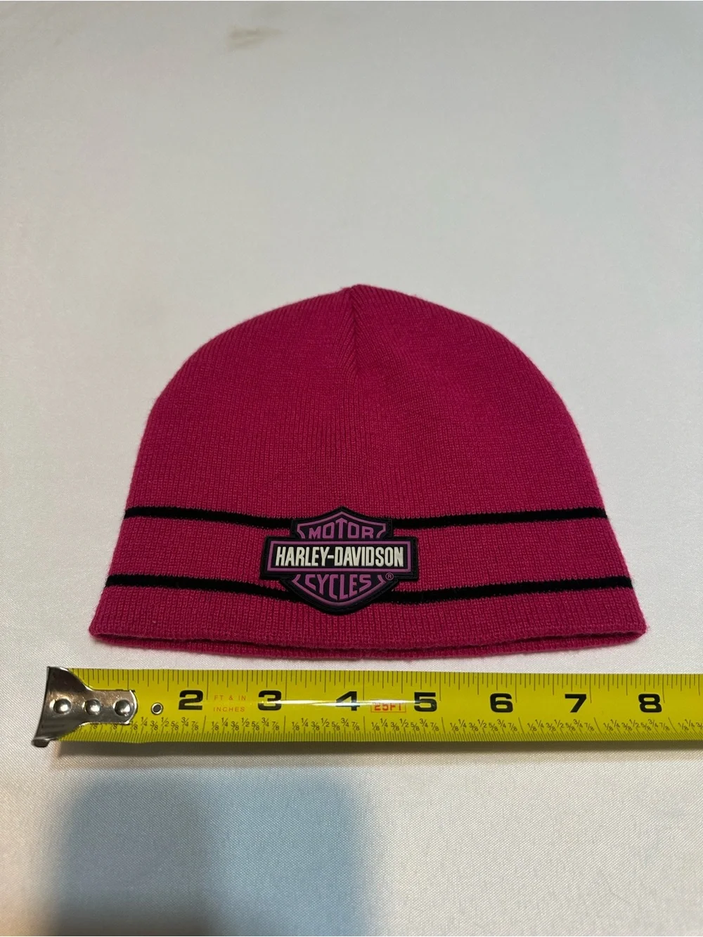 Harley-Davidson Kids Hot Pink Beanie with Black Stripes